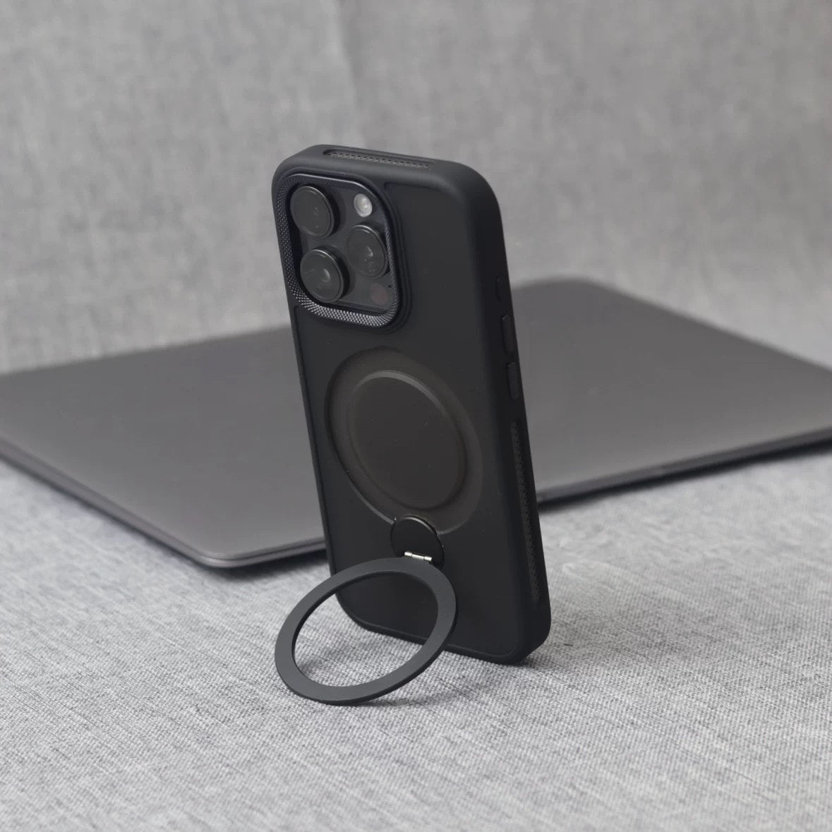 iPhone 16 360 Degree Rotable Invisible Stand Case Black